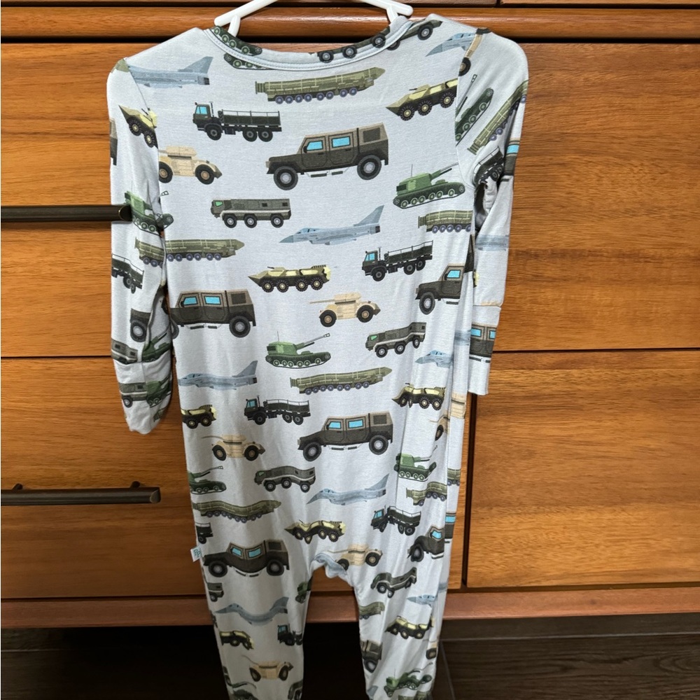 Posh peanut cash snap romper made from bamboo 18 to 24 months military trucks